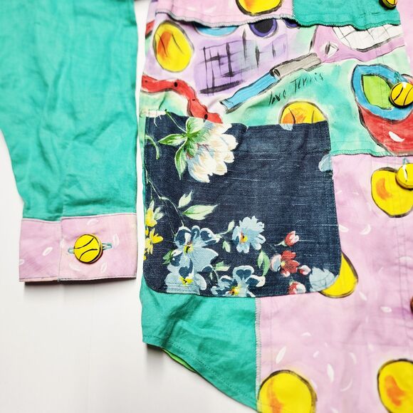 VTG 80s Encore By Silkscapes Hand Painted Tennis Button Up Shacket Size Small P - Picture 7 of 15